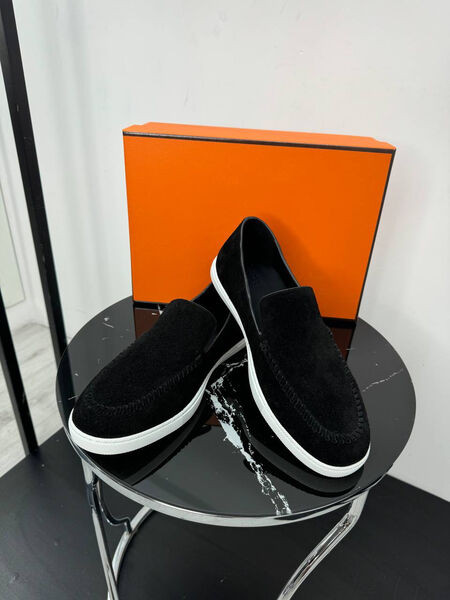 Мужские лоферы Hermès мужской замша черный 193018-2