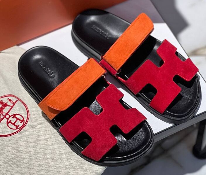 Шлепки Hermès женский замша бордовый 108931