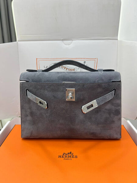 Сумка Hermèskelly Pochette женский замша графитовый 155749-3