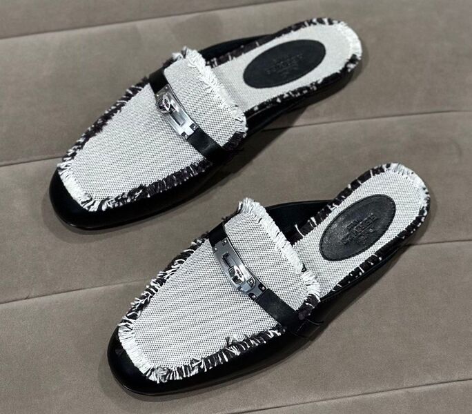 Мюли Hermès женский текстиль белый 116315