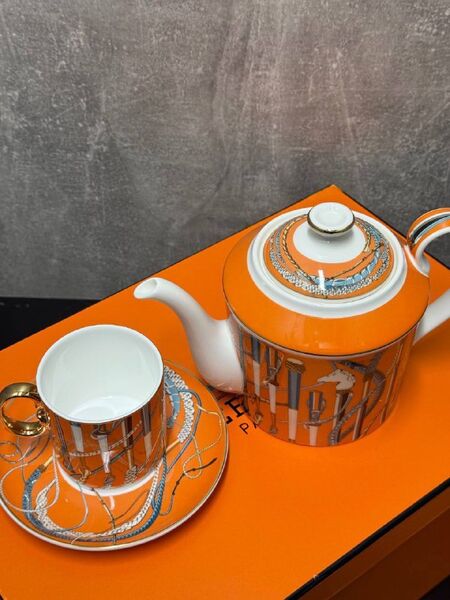Чайный набор Hermès фарфор оранжевый t3694003-1-4