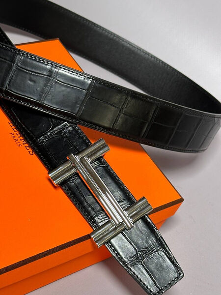 Мужской ремень Hermès мужской кожа черный 152921-2