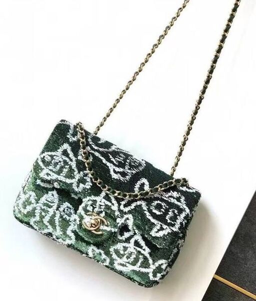 Сумка Chanel женский твид болотный 189942