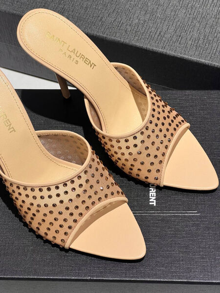 Шлепки Saint Laurent женский стразы бежевый 138447-3