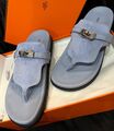 Шлепки Hermès женский замша бирюзовый 155357-1