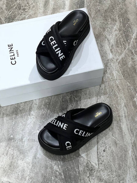 Шлепки Celine женский текстиль черный 116472-5