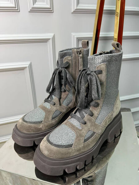 Ботинки Brunello Cucinelli женский текстиль бежевый 124989-3