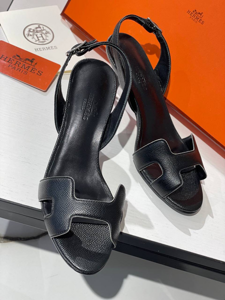 Босоножки Hermès женский кожа черный 12272-2