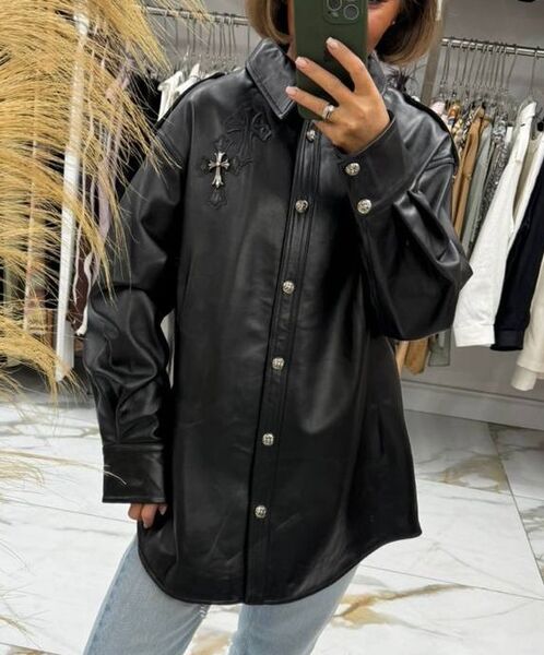 Рубашка Chrome Hearts женский кожа черный 158331
