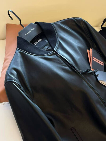 Мужской бомбер Zegna мужской кожа черный 198749-8