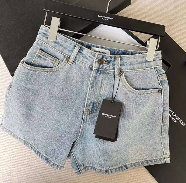 Шорты Saint Laurent женский джинса бирюзовый 117116