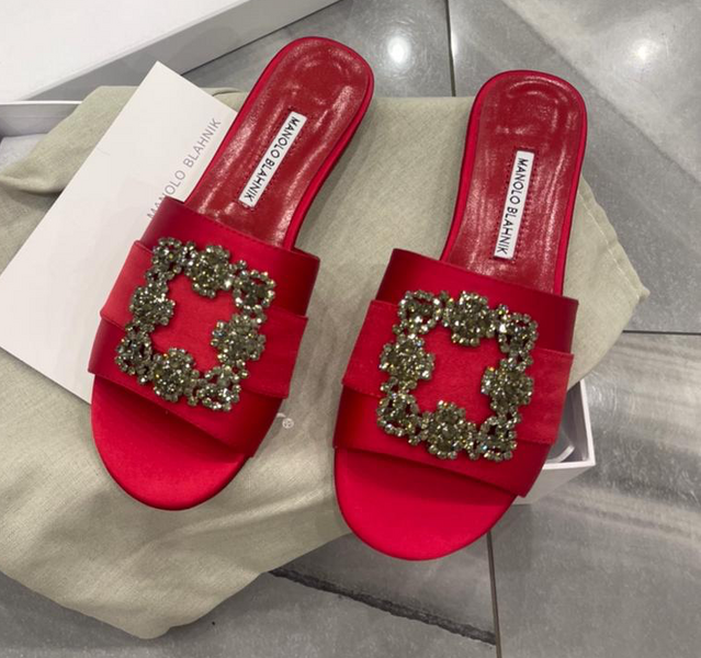 Шлепки Manolo Blahnik женский текстиль винный 89869