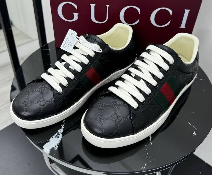 Мужские кеды Gucci мужской кожа черный 196037