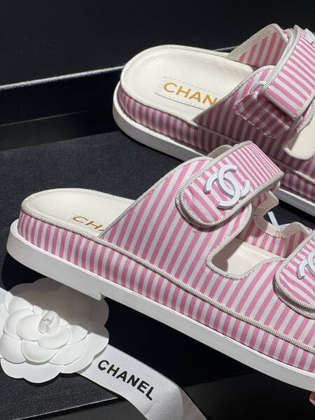 Шлепки Chanel женский текстиль розовый 151171-3