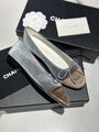 Балетки Chanel женский вельвет графитовый 156691-2