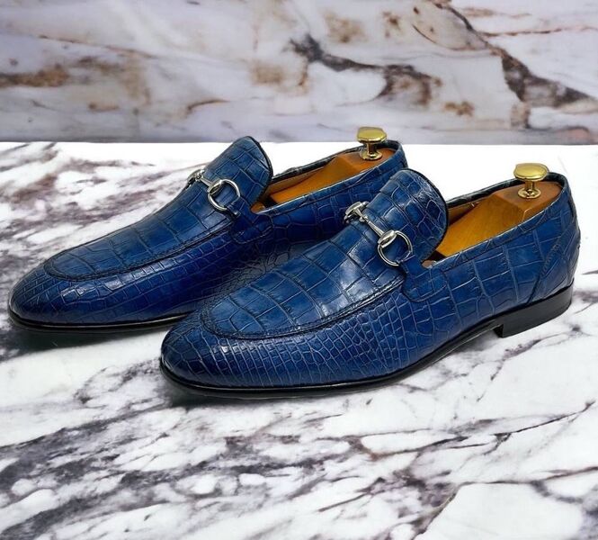 Мужские лоферы Gucci мужской кожа синий 120269