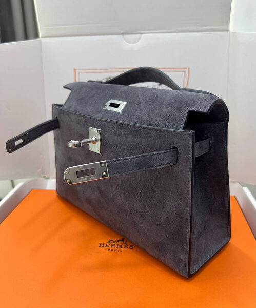 Сумка Hermèskelly Pochette женский замша графитовый 155748-4