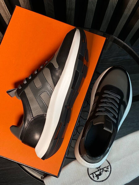 Мужские кроссовки Hermès мужской кожа swift черный,белый 167300-3