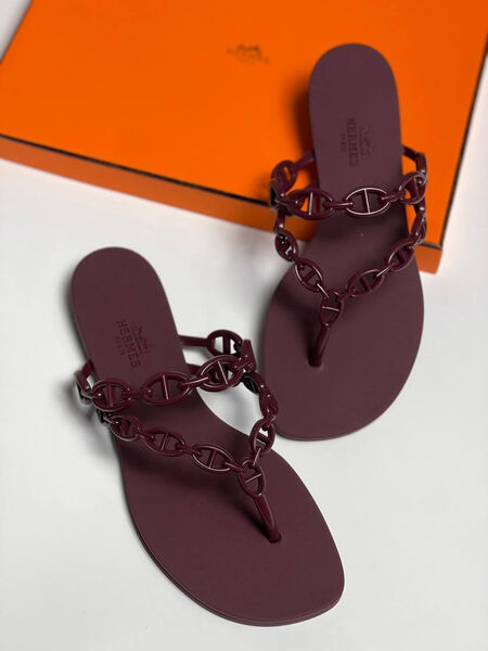 Шлепки Hermès женский резина бордовый 185621-5