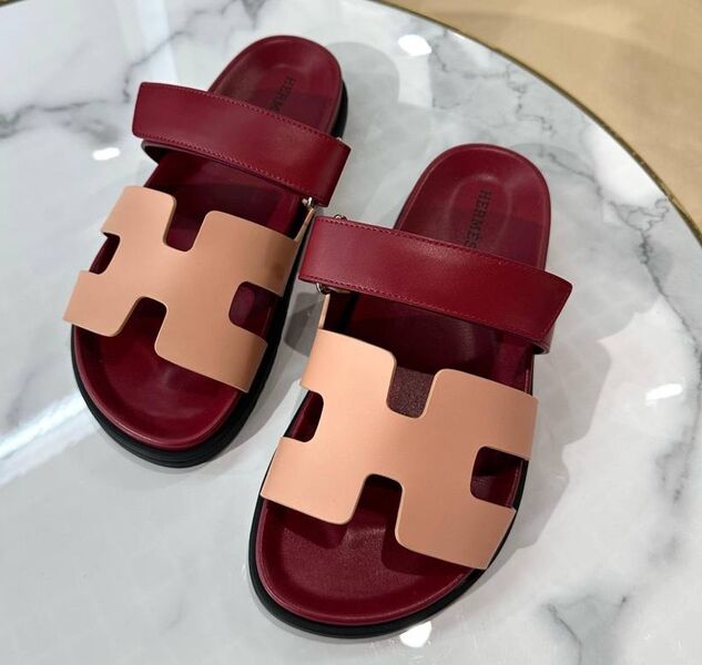 Шлепки Hermès женский кожа бордовый 183411