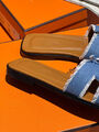 Шлепки Hermès женский джинса бирюзовый 150394-2