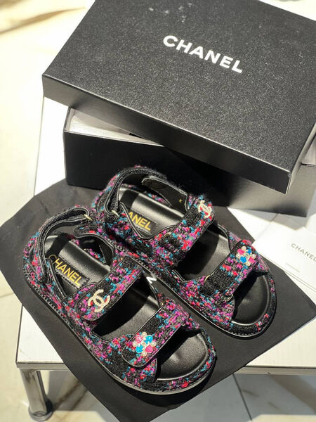 Сандалии Chanel женский текстиль розовый 109684-4