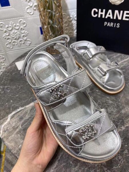 Босоножки Chanel женский кожа графитовый 3825-5