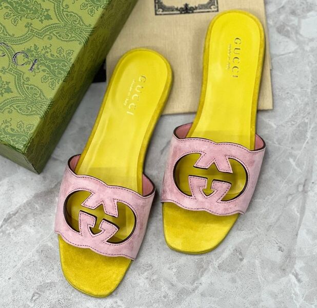 Шлепки Gucci женский замша розовый 188875
