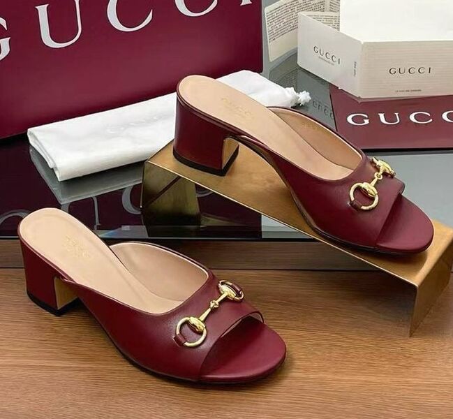 Шлепки Gucci женский кожа бордовый 181524