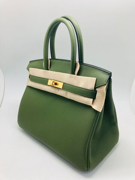 Сумка Hermès Birkin 30 ручная работа женский кожа болотный 75350-3