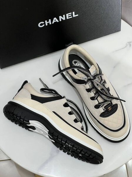 Кроссовки Chanel женский кожа бежевый 180664-4