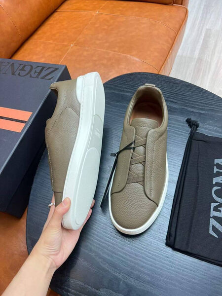 Мужские кеды Zegna мужской кожа бежевый 165802-2