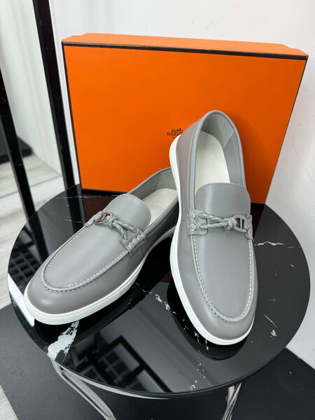Мужские лоферы Hermès мужской кожа графитовый 195831-2