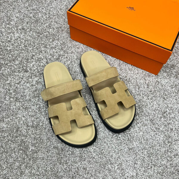 Мужские шлепки Hermès мужской замша бежевый 115623-2