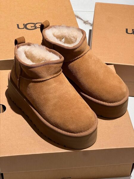 Угги Ugg Platform Mini женский замша бежевый 167679-2