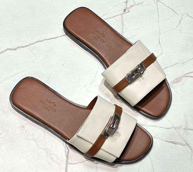 Шлепки Hermès женский кожа белый 149147