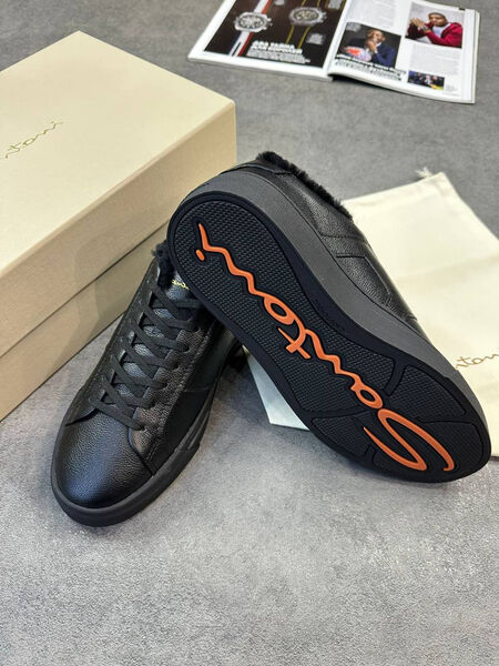 Мужские кеды Santoni мужской кожа черный 170811-2