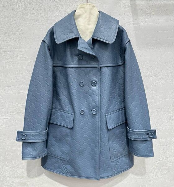 Тренч Gucci женский кожа бирюзовый 179226