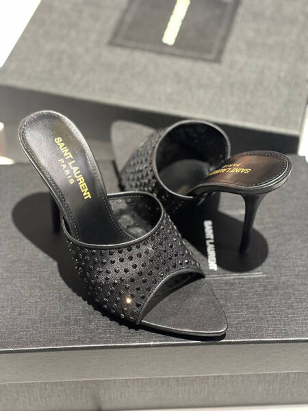 Шлепки Saint Laurent женский стразы черный 138453-3