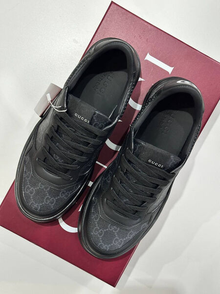 Мужские кеды Gucci мужской кожа черный 185039-2