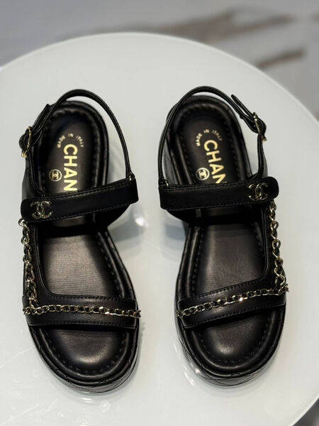 Босоножки Chanel женский кожа черный 189493-2