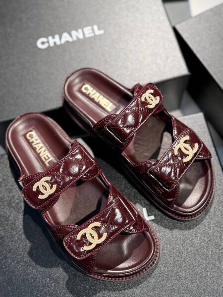 Шлепки Chanel женский кожа бордовый 185868-3