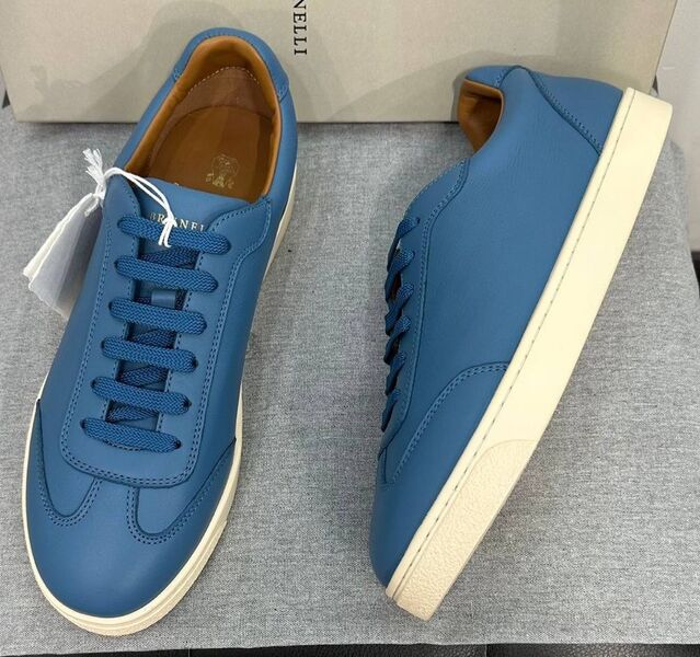Мужские кеды Brunello Cucinelli мужской кожа бирюзовый 175488