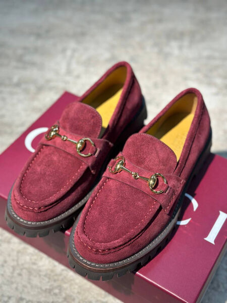Лоферы Gucci женский замша бордовый 200425-2