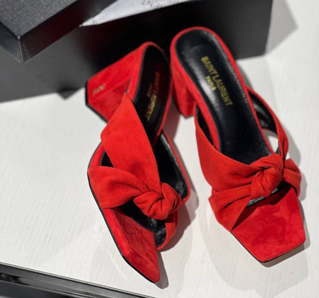 Босоножки Saint Laurent женский замша бордовый 12785
