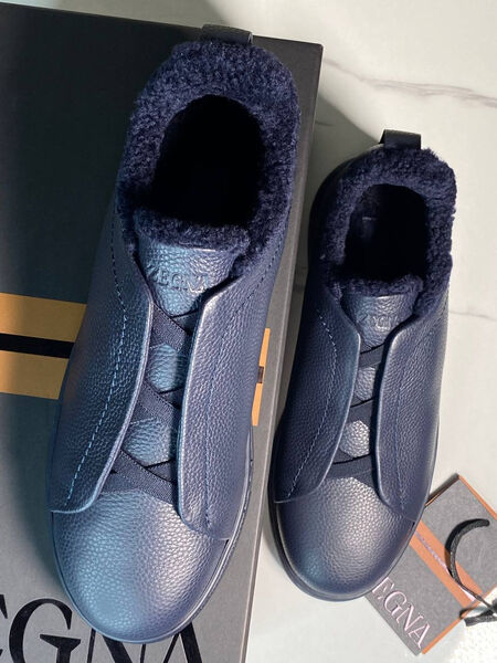 Мужские кеды Zegna мужской кожа синий 165928-4