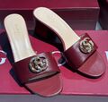 Шлепки Gucci женский кожа бордовый 189850-1