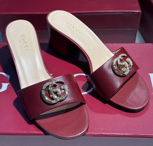 Шлепки Gucci женский кожа бордовый 189850