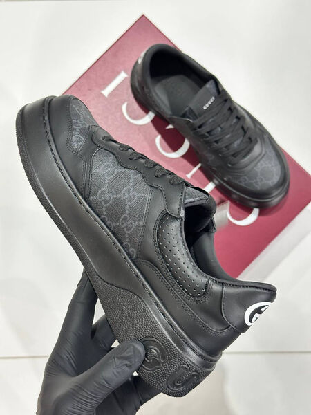 Мужские кеды Gucci мужской кожа черный 185039-3