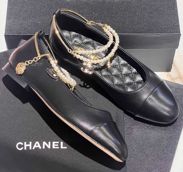 Балетки Chanel женский кожа черный 138664